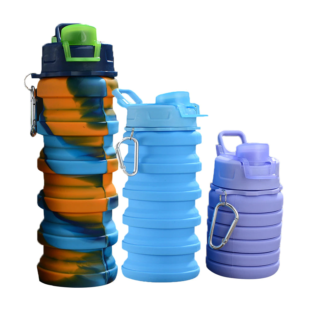 7 Colors Portable Collapsible Silicone Water Bottle with Lid Solid Color/Camouflage Foldable Kettle for Sports Travel