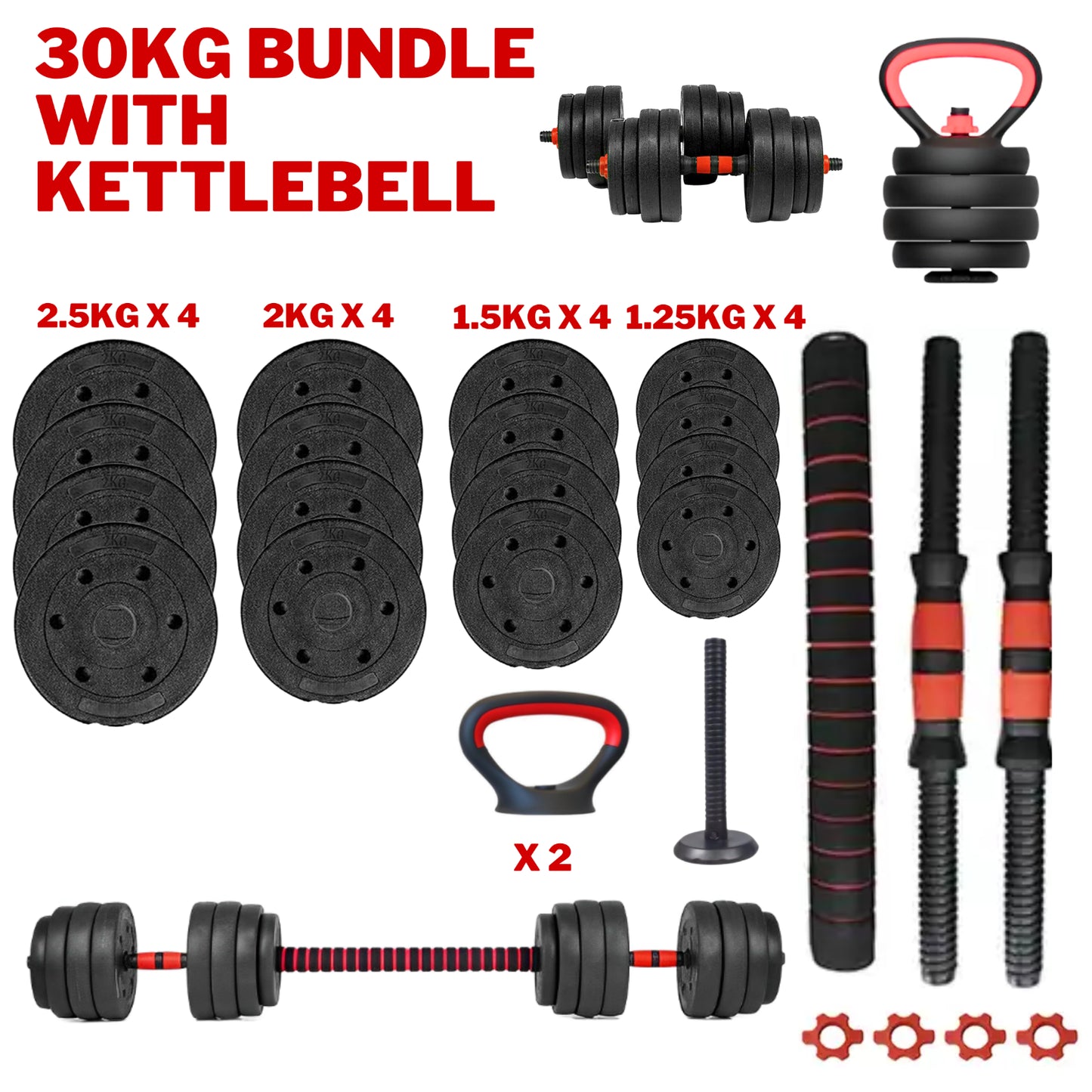 Exersci 20Kg/30Kg/40Kg Adjustable Dumbbell & Barbell Set